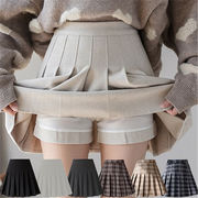 絶賛の衣装 韓国ファッション レディース 無地 チェック プリーツスカート スカートレイヤード