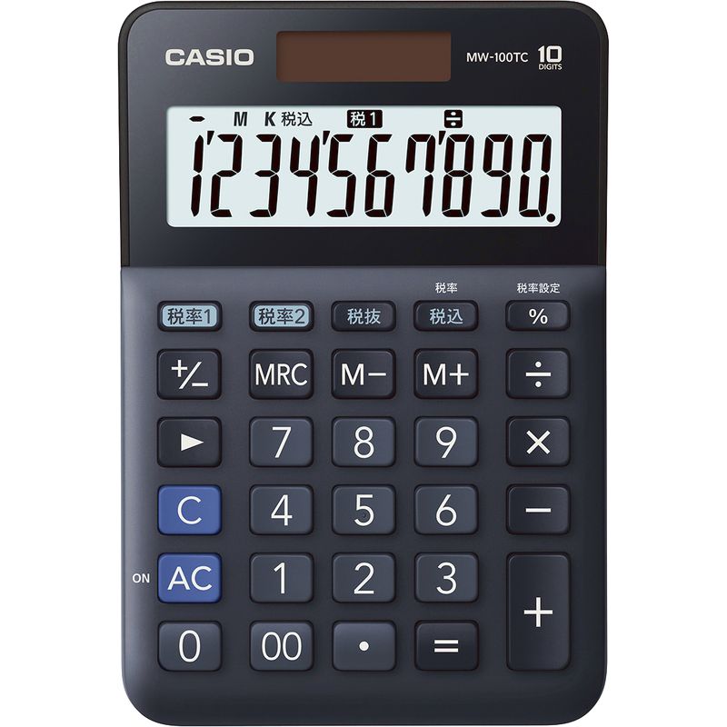 カシオ W税率電卓・ミニジャストタイプ MW-100TC-BK ブラック