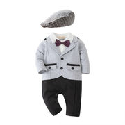 お勧め 80-95 男の子 帽子+ロンパース ベビー服 重ね着風連体服 ネクタイ付 ドッキング カバーオール