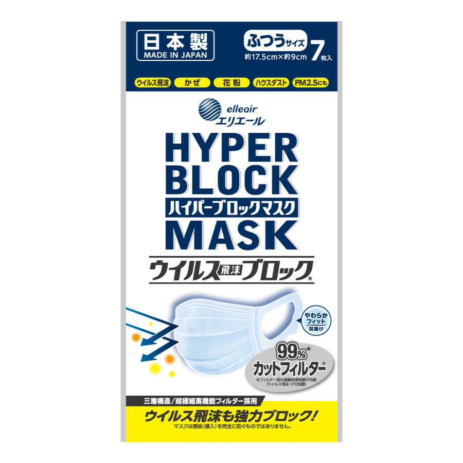 【送料込】ハイパーブロックマスク ウィルス飛沫ブロック ふつうサイズ7枚 日本製 80パック （ケース販売）
