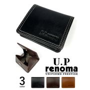 全3色　U.P renoma ユーピーレノマ リアルレザー ボックス型コインケース 小銭入れ ステッチデザイン