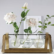 【在庫限り】 花瓶 フラスコ型 透明 ガラス 木製 クリア 水耕栽培 花器