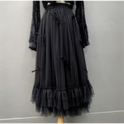 今が絶対買い流行 韓国ファッション 春 大きい裾 Aライン フォールド 蝶結び チュールスカート