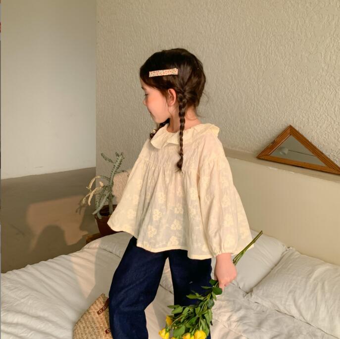 子供服春秋服★女の子シャツ★ファッション長いシャツ子供春服★韓国風子供春服★90-140