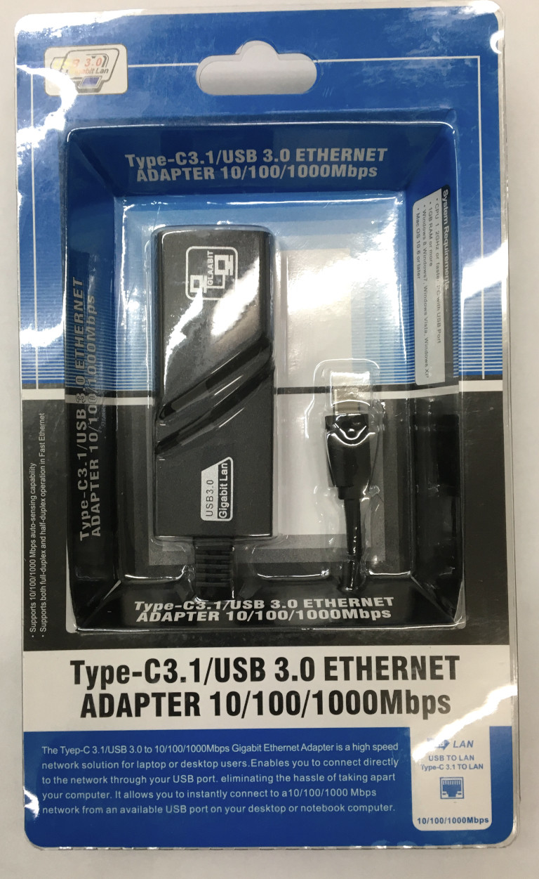 USB Type-C LAN(RJ-45) 変換ケーブル 10Mbps / 100Mbps / 1000Mbps 対応