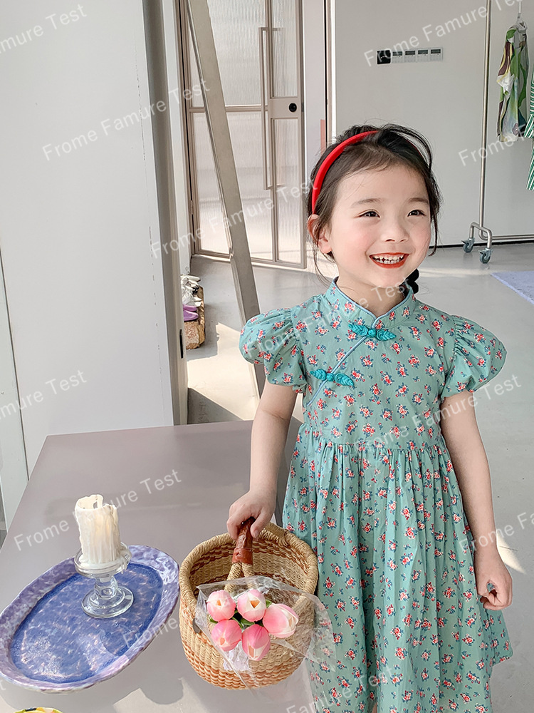 子供服　　子供ドレス　夏着　花柄　スカート　子供ワンピース　中国風　おしゃれ