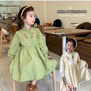 韓国風子供服 ワンピース    子供服   長袖   トップス   スカート   キッズ服   可愛い 女の子 花柄2色