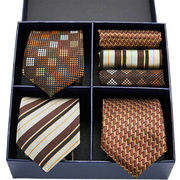 10柄物 ネクタイ 3本セット ポケットチーフ 高級 ギフトボックス付き ビジネス 結婚式 父の日 プレゼント