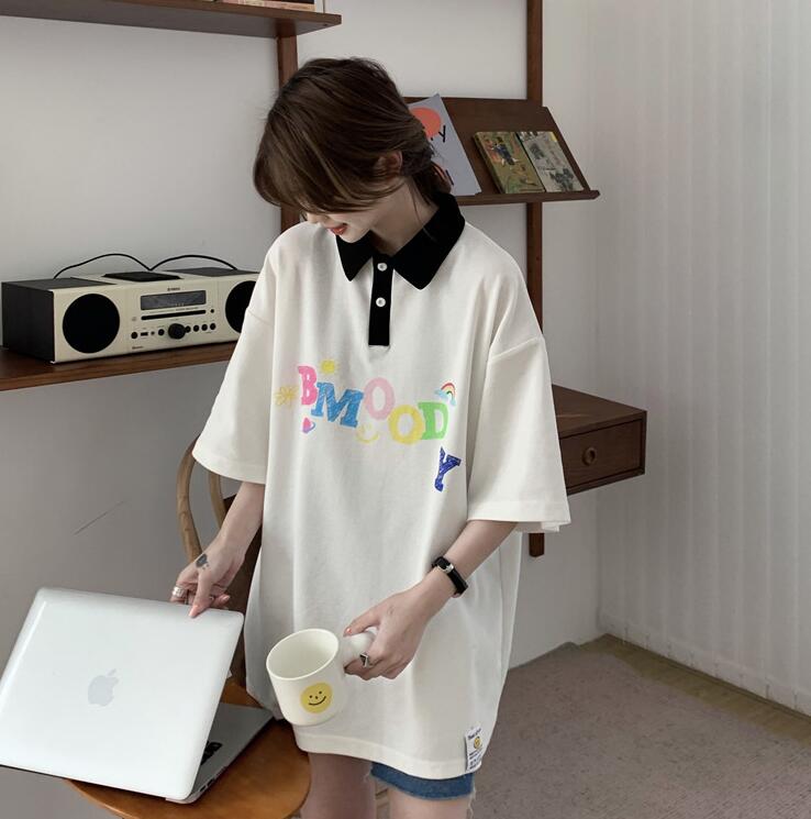 韓国風　レディース　半袖Tシャツ　新しい夏，気質，ファッションTシャツ　学生ポロシャツ★M-X