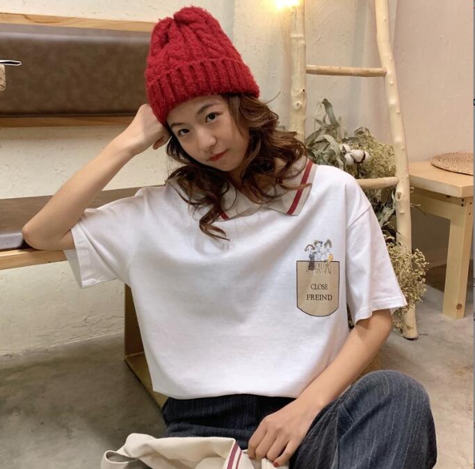 韓国風　レディース　半袖Tシャツ　新しい夏，気質，ファッションTシャツ　学生ポロシャツ★M-X