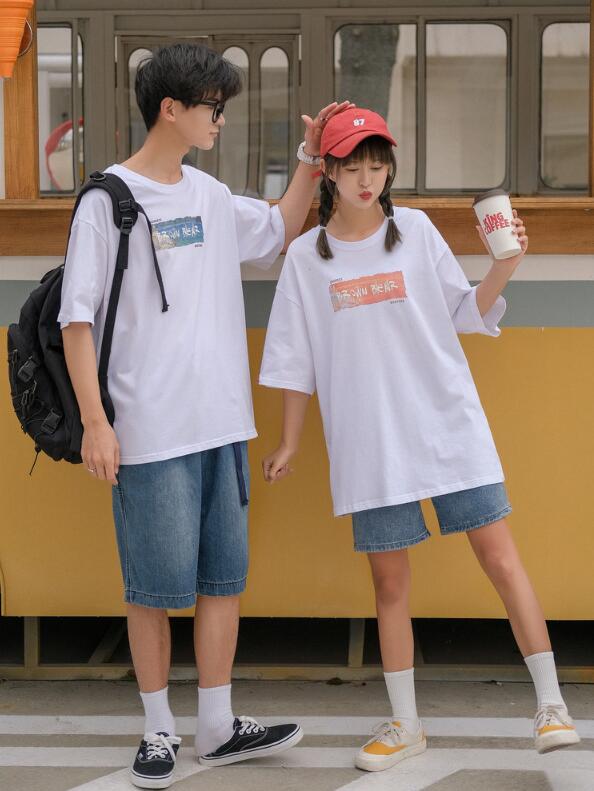 韓国風 シャツ　カップル半袖Tシャツ　夏の新しい　スポーツウェア　ファッション半袖Tシャツ★M-2X