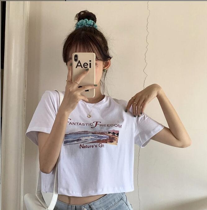 韓国風　レディース　半袖Tシャツ　新しい夏，気質，ファッションTシャツ　★F