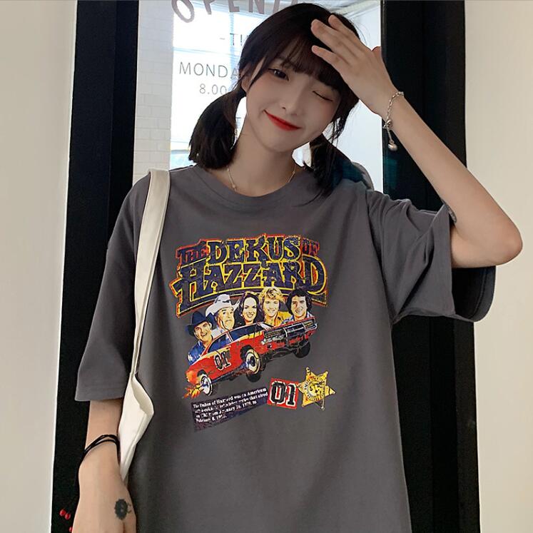 韓国風 レディース 半袖Tシャツ 新しい夏 気質 ファッションTシャツ グレー M