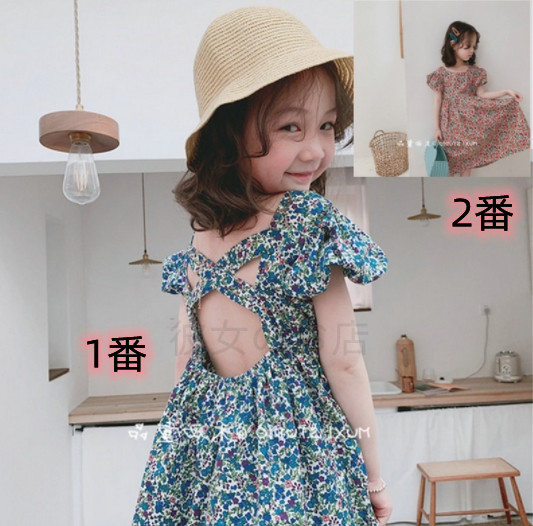 2022新作 花柄 子供服   女の子  可愛い   キッズ ワンピース  半袖  ワンピース  デザイン感 韓国子供服