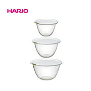 『HARIO』レンジフタ付き耐熱ガラス製ボウル３個セット　MXPF-4904-W（ハリオ）
