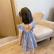 ガールズドレス2022年夏の新しい子供用韓国チェック柄スカートベビープリンセススカート子供服