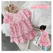 2022韓国の子供用ドレスの女の子の夏の花柄のドレスかわいいプリンセスドレス
