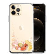 iPhone12 Pro 側面ソフト 背面ハード ハイブリッド クリア ケース 和柄 扇 毬 花柄