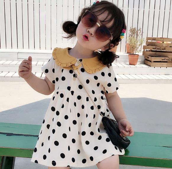 夏新作　キッズワンピース　女の子　子供服　夏　ドット　水玉　ワンピース　韓国ファッション