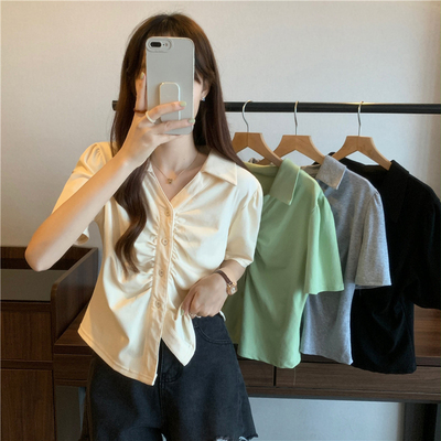 襟 半袖tシャツ 女性服 夏 韓国風 新しいデザイン 設計感 折り畳む 短いスタイル 着 Www Watsons Biz Id