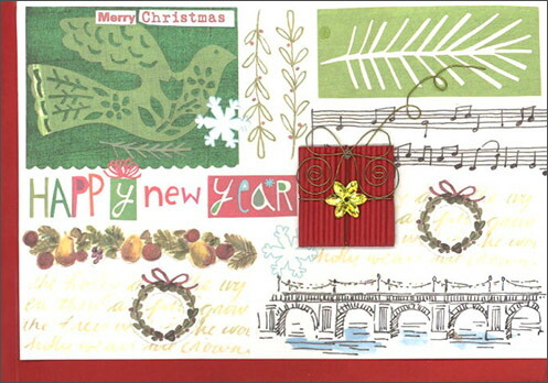 グリーティングカード クリスマス「鳥とプレゼントと橋 」メッセージカード