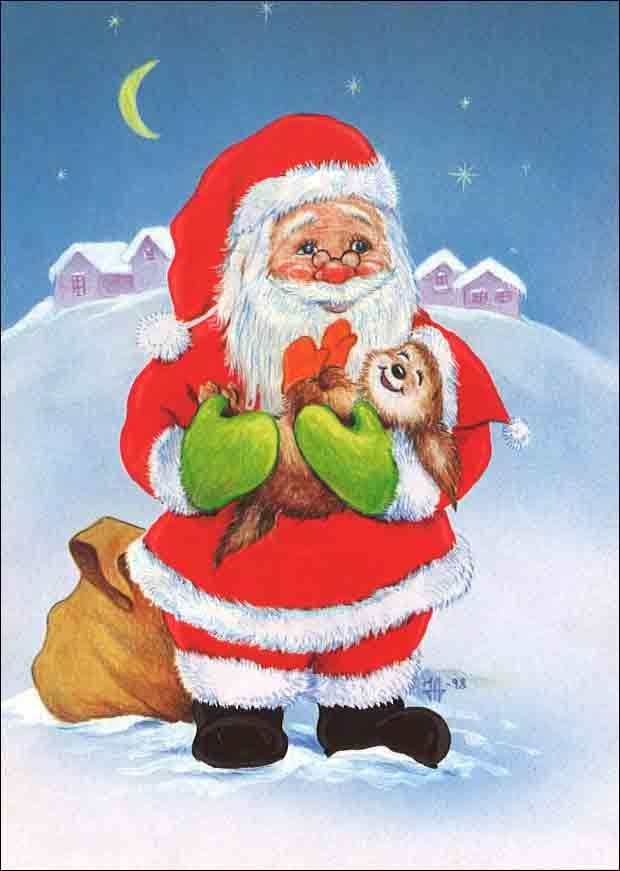 ポストカード クリスマス「サンタクロースと子犬」メッセージカード 郵便はがき