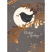 グリーティングカード クリスマス「月とコマドリ」メッセージカード コマドリ 小鳥