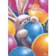 グリーティングカード 誕生日/バースデー「うさぎと風船」ウサギ