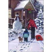 グリーティングカード クリスマス「親子と子犬と雪だるま」メッセージカード