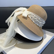 麦わら帽子　帽子　バケットハット　夏　UVカット　つば広　日焼け防止　紫外線対策　パール