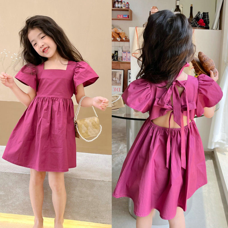 お勧め 春夏新作 韓国風子供服 3-8歳女の子 リボン フリル 半袖ワンピ シフトドレス ワンピース 7-15