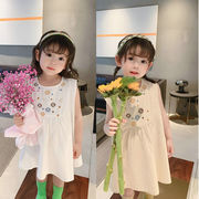 お勧め 春夏新作 韓国風子供服 女の子 袖なしワンピ 花柄刺繍 シフトドレス ワンピース 7-15