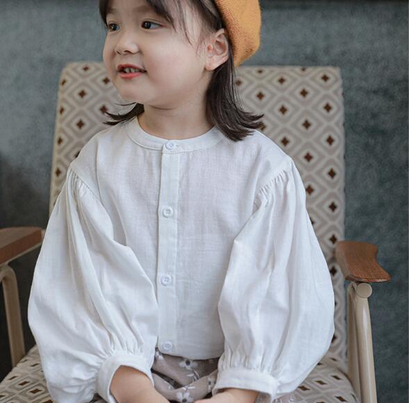 秋　女の子　シャツ　韓国子供服　ゆったり　可愛い　ブラウス　森ガール　ホワイト　コットン