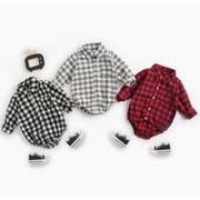 秋　チェック柄　ベビーロンパース　シャツ　カバーオール　子供服　男女兼用　出産祝い　カジュアル