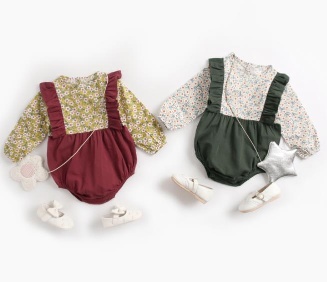 秋 フェイクレイヤード　ベビーロンパース ベビー服　子供服　0-3歳　カジュアル　女の子　重ね着