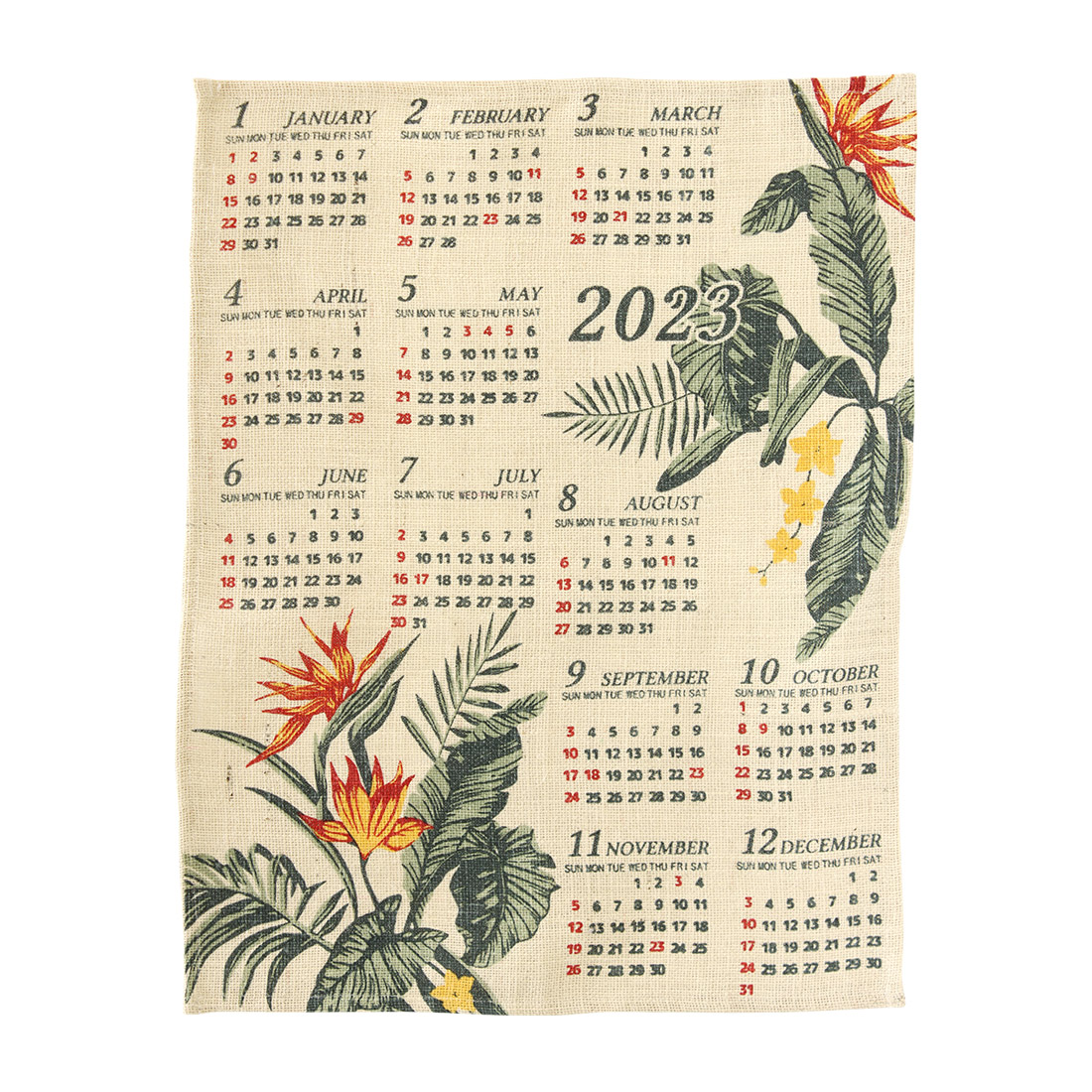 ジュートカレンダー　エルバ[2023年カレンダー 麻 イタリア 花 フラワー ハワイ トロピカル フラ]