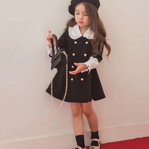秋　女の子　可愛い　韓国風　ワンピース　ムスクテール襟　子供服　おしゃれ　韓国子供服　フリル