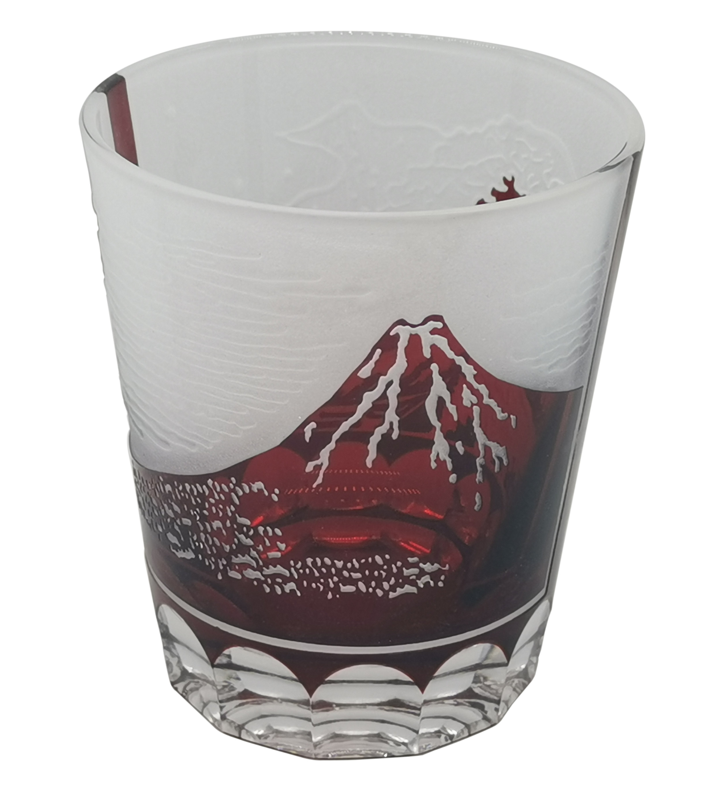 切子ガラス　オールド　富士山　赤　カップ　ガラス　グラス　日本食品衛生対応