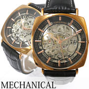 自動巻き腕時計 ATW043-GDBK スクエア フルスケルトン腕時計 シルバーケース 機械式腕時計 メンズ腕時計
