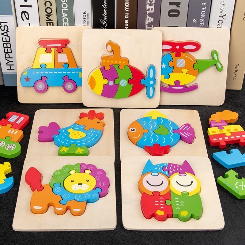 4点セット 立体木製パズル 教育おもちゃ 木製ジグソーパズル 色形認知 スキル学習玩具 知育玩具