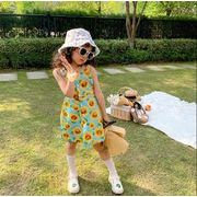 夏　韓国風子供服 韓国ファッション キャミ ひまわり サンフラワー 花柄ワンピース 女の子 キッズ服 子供服