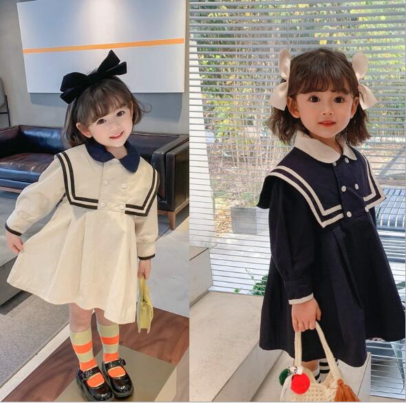 秋新作　子供ワンピース　セーラー襟　女の子　ワンピース 長袖　可愛い 韓国子供服　セーラー服