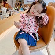 春新作 子供服  キッズ 2点セット シャツ ハートトップス＆デニムスカート セットアップ 韓国ファッション