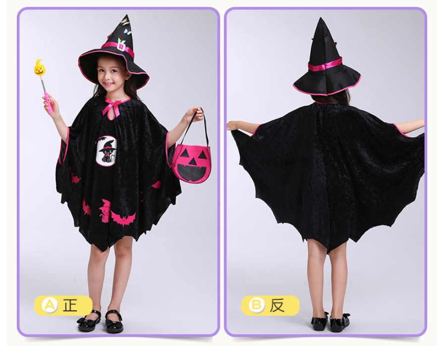 ハロウィン　魔女　仮装  ワンピース　子供服  大人 子供 コスプレ衣装  4点セット(90-160cm)