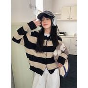 INS 秋新作 超人気 韓国系ファッション 可愛い 　ストライプ 柄 　    長袖　セーター