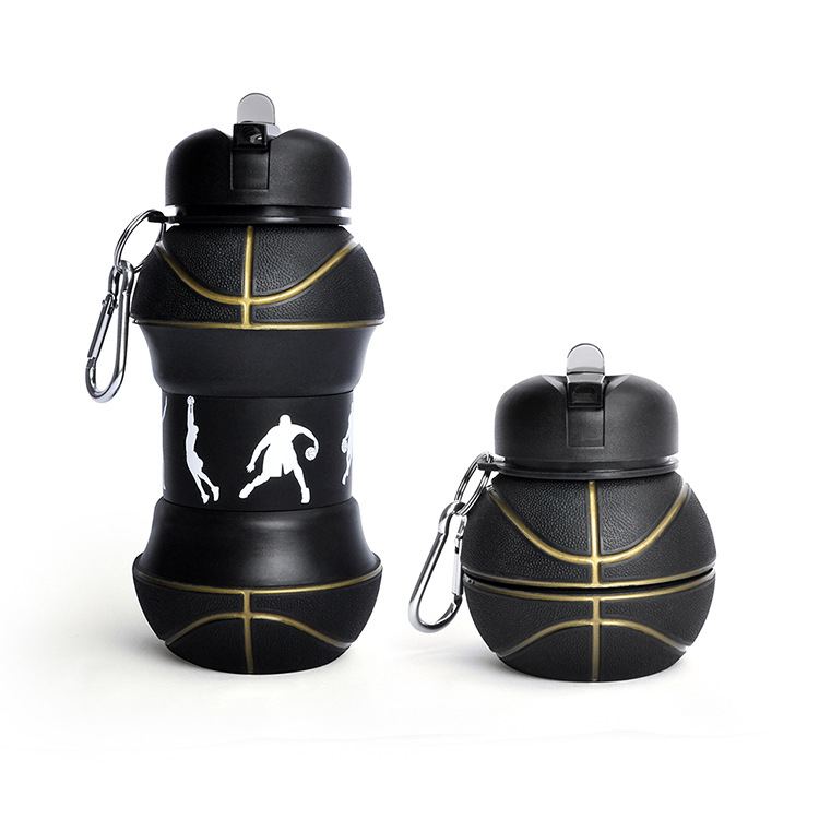 バスケットボール水筒   創意 折りたたみ ボトル シリコン折りたたみ式ウォーターボトル 肩掛け可