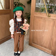 秋と冬の子供服 2022 秋の女の子のレトロなフラワーベスト韓国のファッション子供のベスト