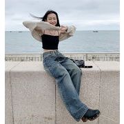 広く注目を集める 韓国ファッション 縫付 ジーンズ ワイドパンツ 大人気 ロングパンツ 快適である