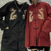 春 秋 メンズ トップス ファッション シャツ 竜 刺繍 中国スタイル