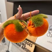 キーホルダー　キーリング　バッグチャーム　学生　デザイン　ファー　可愛い　秋冬　ふわふわ　柿
